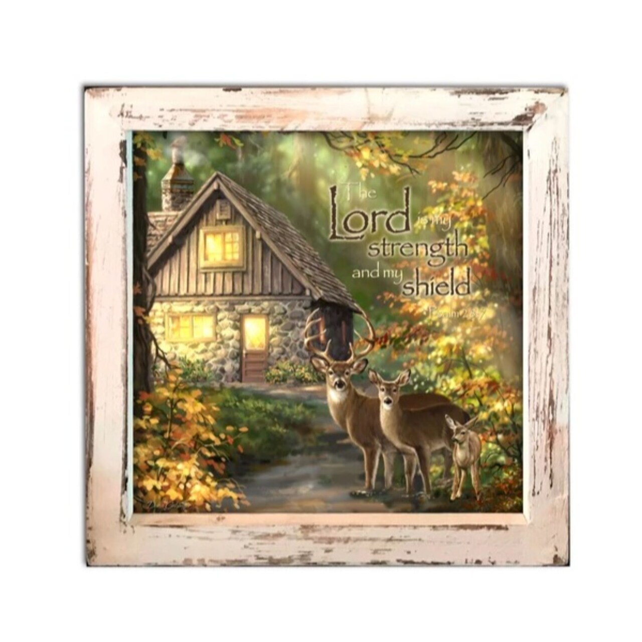 Glow Decor 8" Yellow and Brown LED Lighted Bible Verse Printed Square Shadow Box Decoration